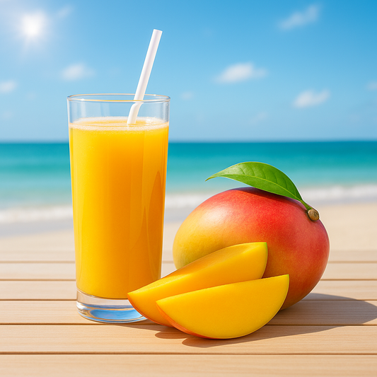 Un jus mangue-orange maison partout avec notre presse fruits électrique