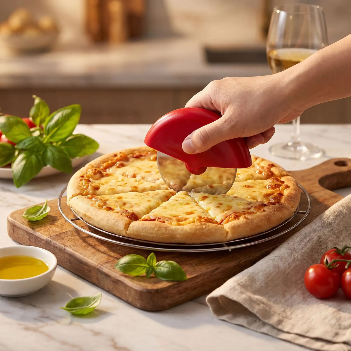couteau à pizza rouge écarlate
