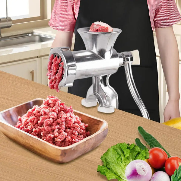 Hachoir à Viande Manuel En Aluminium - Lame En Fonte, Manche En Plastique - Dimensions : 13 Cm (L) X 24 Cm (H)
