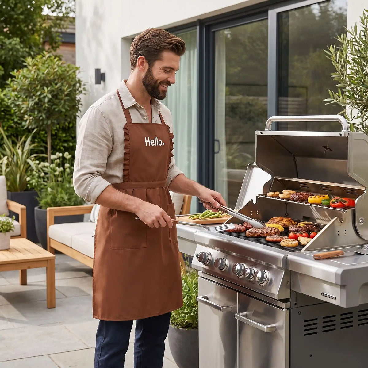 tablier de cuisine hello marron